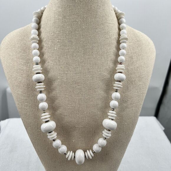 Vintage Acrylic 50's 60’s Bubble Beads 11” Necklace White Retro Chunky Mix Retro - Picture 5 of 10